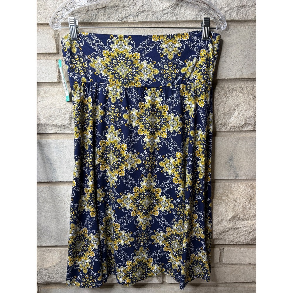 Colette Stitch Fix Mali Brushed Knit Skirt Navy Yellow Paisley Medallion Large